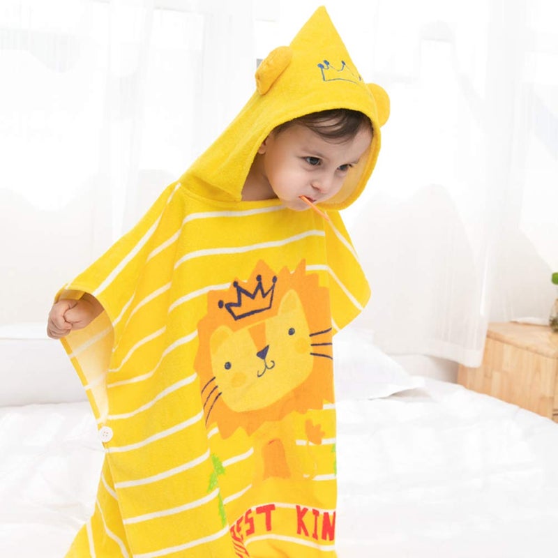 TONWHAR Kids Bath/Pool/Beach Hooded Poncho Towel-Cartoon Animal Pattern Cotton Beach Towel for Baby and Kids (Lion, 1-4 Years/Height:33.4"-43.3") - Image 3